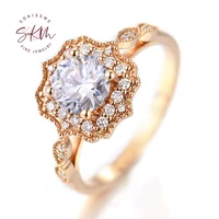 skm vintage flower rings moissanite rings for women 14k 18k rose gold engagement designer promise luxury fine jewelry