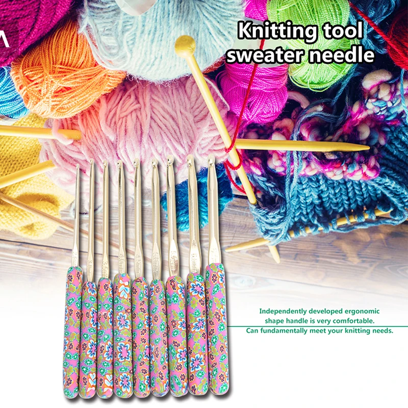 

9pcs Aluminum Crochet Set Ceramic Handle Knitting Needles Kit Crochet Hooks Weaving Tools Sewing Accessories