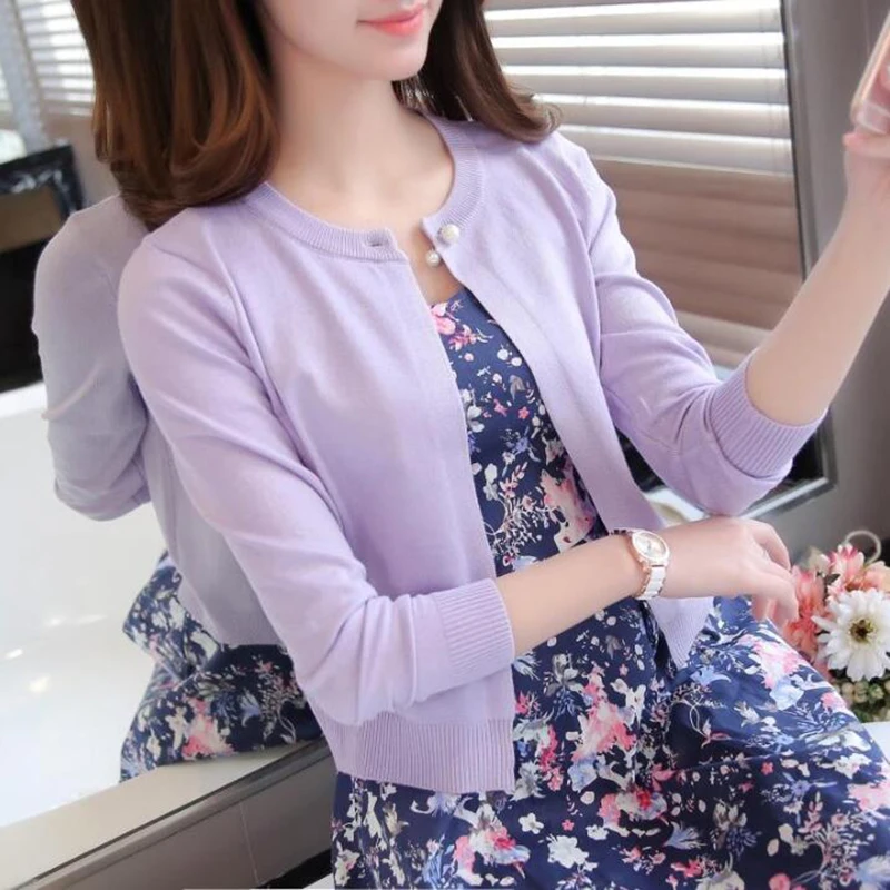 

Solid Color Women Knitted Cardigan Coat Spring Autumn 2020 Casual V-Neck Long Sleeve Crochet Knit Sweater Coat Female Tops
