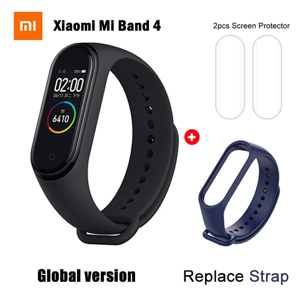 GB Silicone Blue Оригинальная глобальная версия, Xiaomi mi, браслет 4, фитнес, пульсометр mi Band 4, китайская версия, смарт-браслет и подарочный ремешок - Цвет: GB Silicone Blue