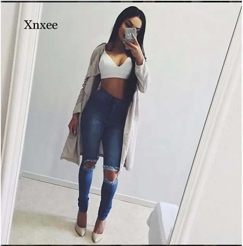 

Slim Jeans for Women Skinny High Waist Jeans Woman Blue Denim Pencil Pants Fashion New Women Hole Jeans Pants