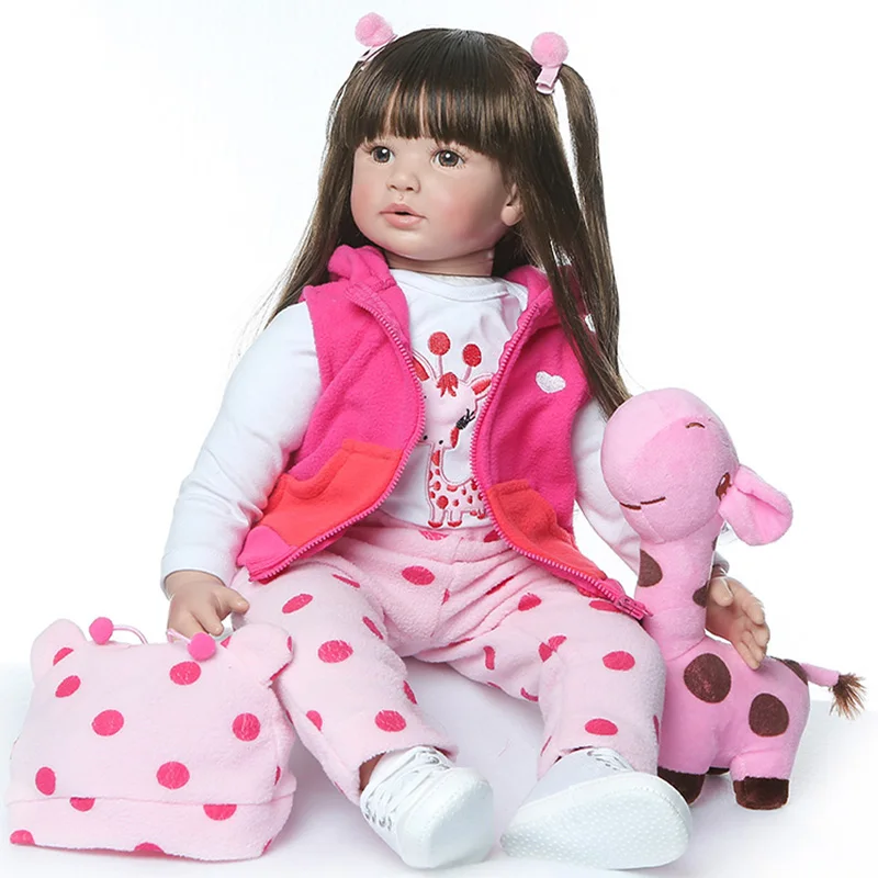 Новая 60 см Кукла Новорожденный с длинными волосами реалистичные куклы ручной