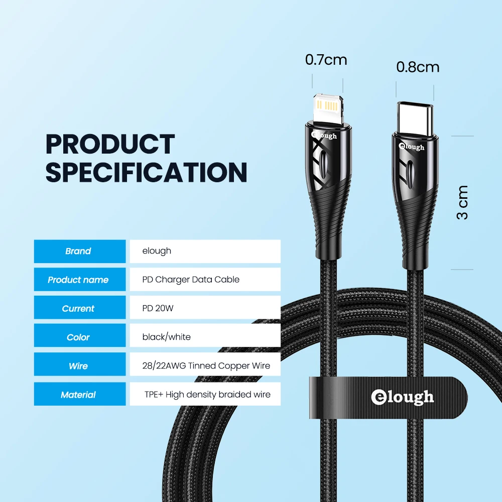 Кабель зарядный Elough с USB Type-C и поддержкой быстрой зарядки 20 Вт | Мобильные