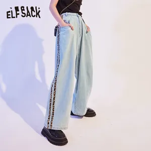 Женские джинсы ELFSACK, синие, леопардовые, лоскутные, повседневные, с эффектом потертости, на осень, 2020