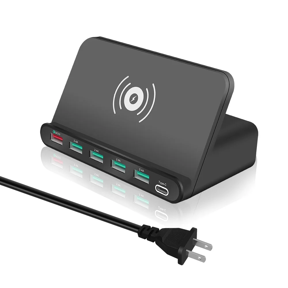 Быстрая зарядка 3,0 концентратор USB Type C PD Qi Беспроводное зарядное устройство 60 Вт 7 в 1 телефонный адаптер для MacBook iPhone samsung huawei Xiaomi Airpods - Цвет: US