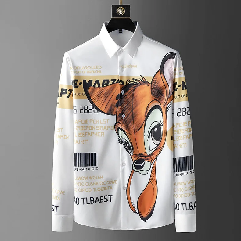 

New Fashionable European shirt men's long-sleeved fashion printed shirt British style men's shirt good quality comfortable