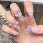 24 шт.кор. съемные накладные ногти с дизайном накладные ногти балерина носимые накладные ногти полное покрытие фиолетовый гроб ногти Типсы