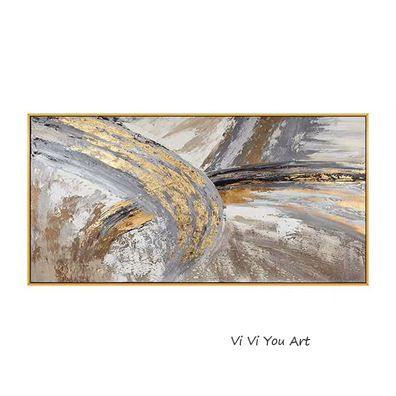

Christmas Gifts Abstract Grey Gold Foil Hand painted Oil Painting Blue Modern Golden Wall Art Picture for Living Room Navy Decor