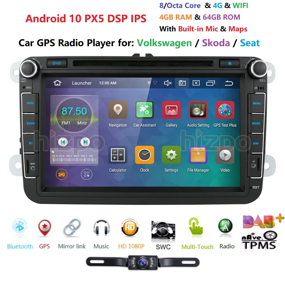 Автомобильная навигация 4G + 64ROM 8 &quotAndroid 10 0 для VW Amarok Golf Passat Polo Skoda Octavia Combl Seat Altea Leon