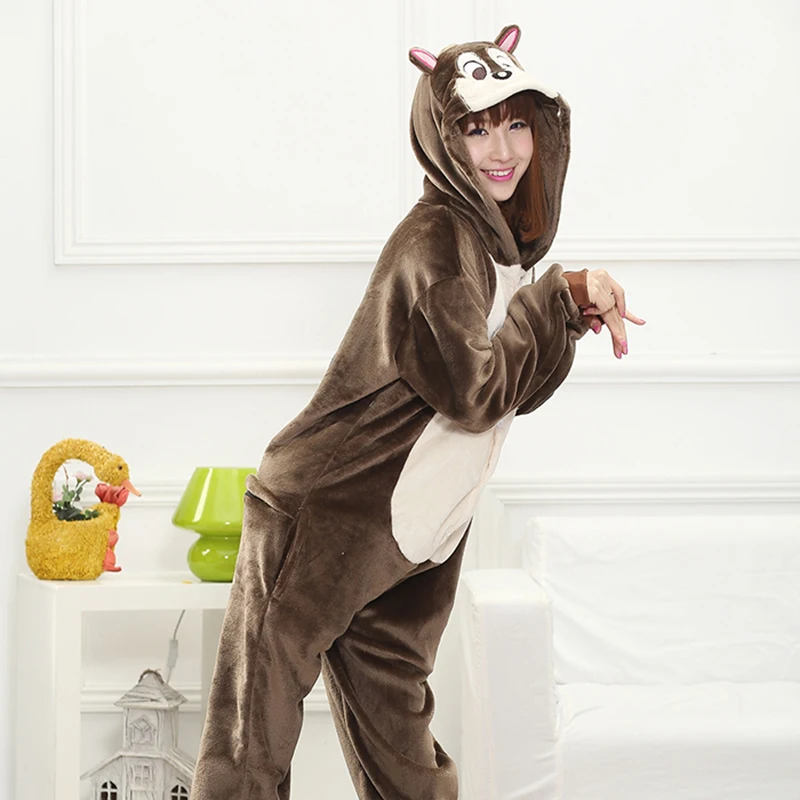 Adult Anime Squirrel Kigurumi Onesies Costume Women Cute Cartoon Animal Bunny Pajamas Onepieces Sleepwear Home Cloths Girl