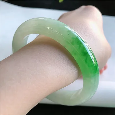 

Zheru Jewelry Natural Burmese Jade 54mm-64mm Light Green Bangle Elegant Princess Jewelry Best Gift