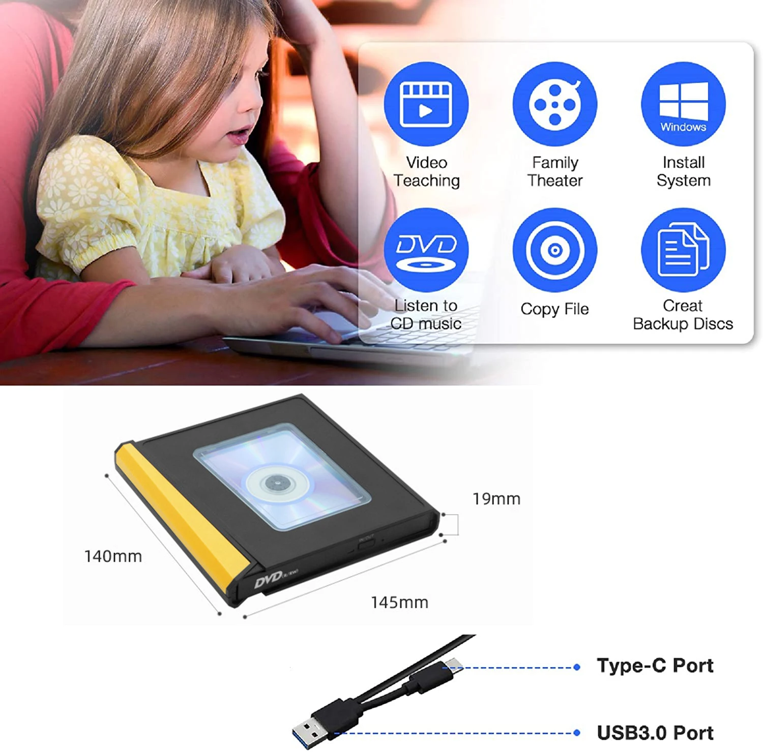 Внешний привод CD/DVD USB 3 0 и Type-C DVD ROM записывающее устройство оптический ридер