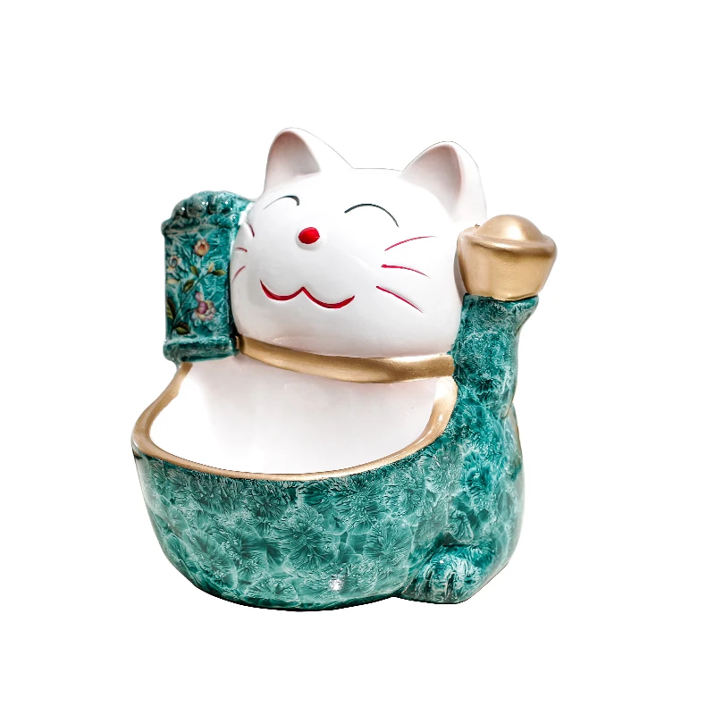 

Creative ceramic lucky cat decoration home living room porch European style key storage tray cash register desktop gift LB41019