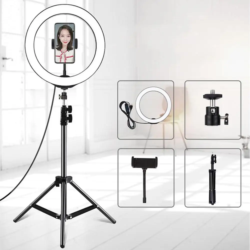 Светодиодный кольцевой светильник для селфи со штативом USB кольцевая лампа