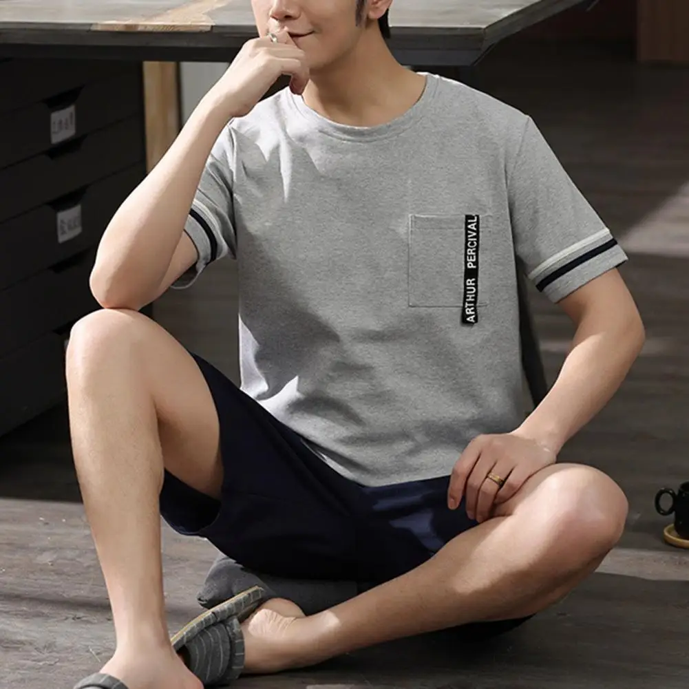 

Men Sleepwear T-shirt Pants Suit Nightwear Nighties Breathable O Neck Loose Summer Pajamas Sleepwear Sets Sweatsuit Tracksuit
