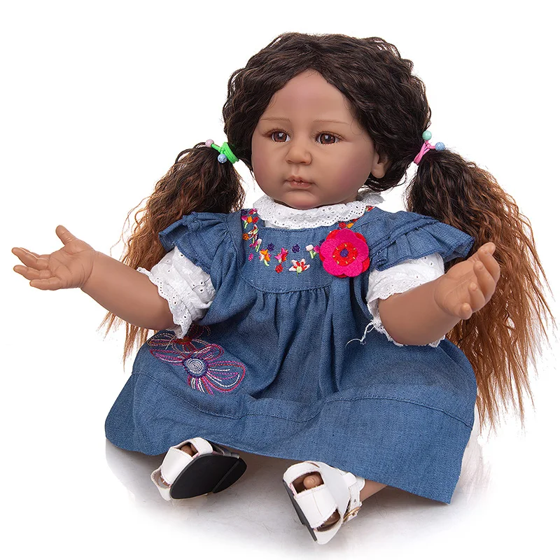 

55CM Reborn Doll Lifelike Reborn Baby Girl Toddler Dolls Black Leather Body Cloth Silicone Infants Dolls Kids Toys Birthday Gift