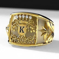 creative golden letter k shield ring for men fahion wedding party gothic steampunk rock biker jewelry gifts size 6 13