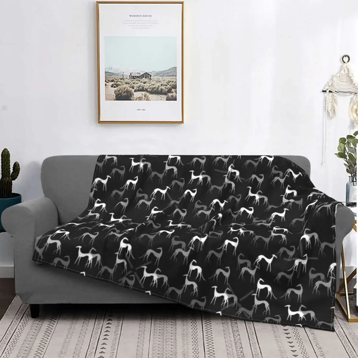 

Sighthounds en Manta negra, a cuadros para cama colcha, manta doble, manta