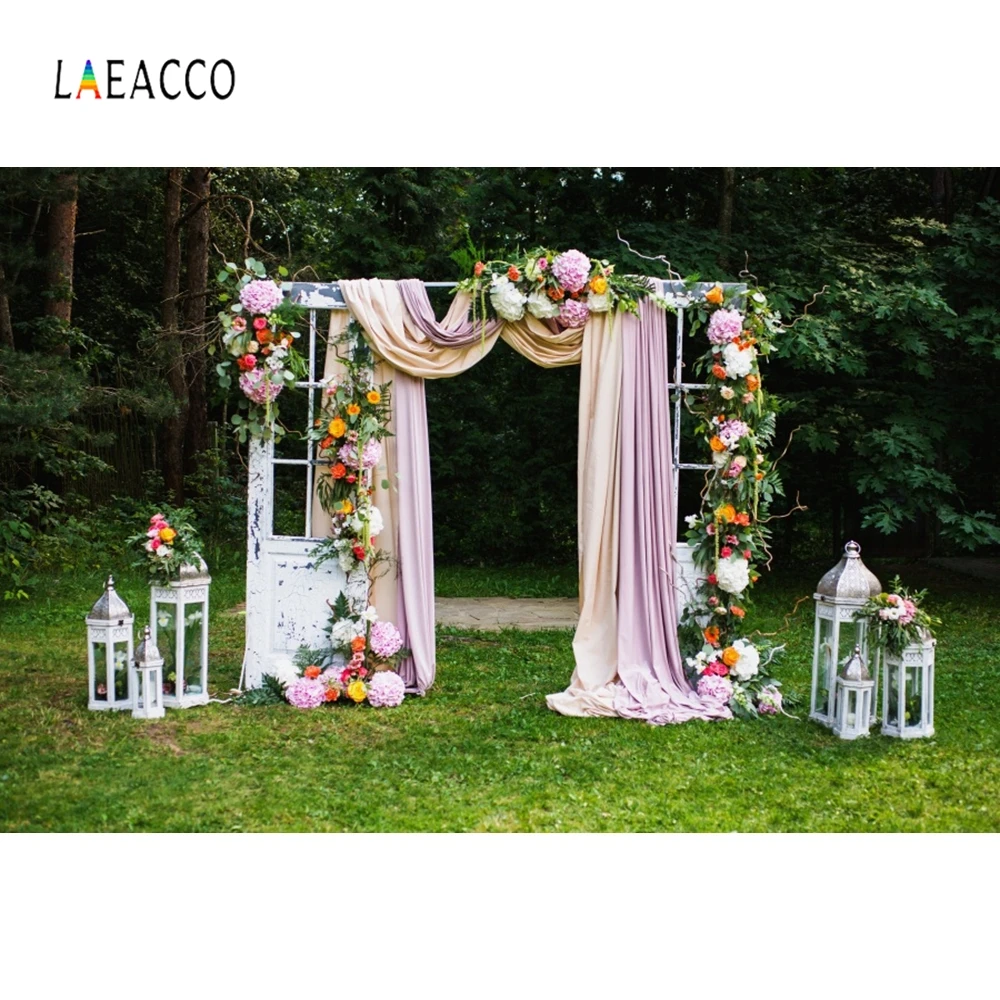 Фотофон Laeacco для фотостудии фон фотосъемки с розовыми занавесками цветами травой