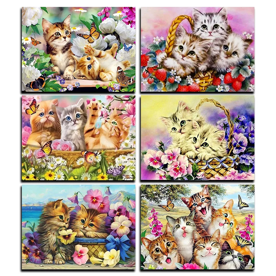 

Набор для алмазной живописи 5D «сделай сам», Набор для вышивки квадратными/круглыми стразами с изображением кошки, с изображением животных, ...