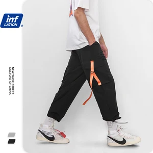 INFLATION 2019 мужская одежда брюки мужские эластичный лоскутный Пояс спортивные брюки мужские хип хоп ветровка уличные брюки шаровары хип хоп ультрамодные брюки спортивный костюм брюки карго 8855 W