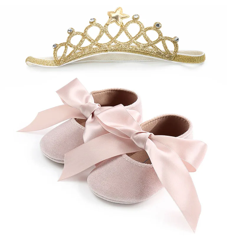 Sapatos de Flanela para Bebês Macios de Passeio Respiráveis de Princesa com Coroa e Tiara para Primavera e Outono de 0 a 18m Meninas Sapatos 18m de 0 a