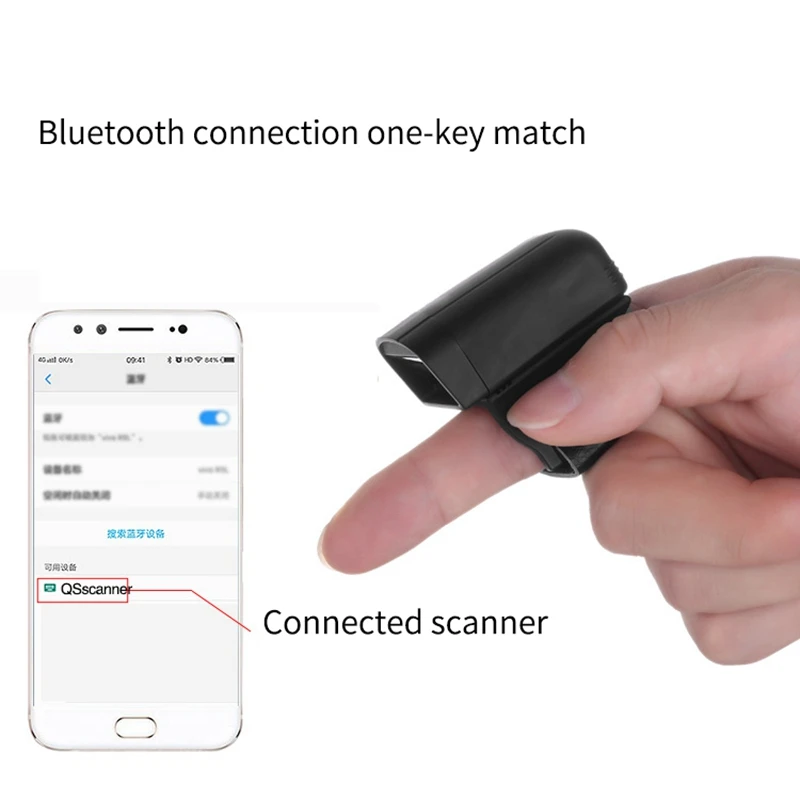 Мини размер Bluetooth беспроводной сканер штрих кода для пальцев переносной