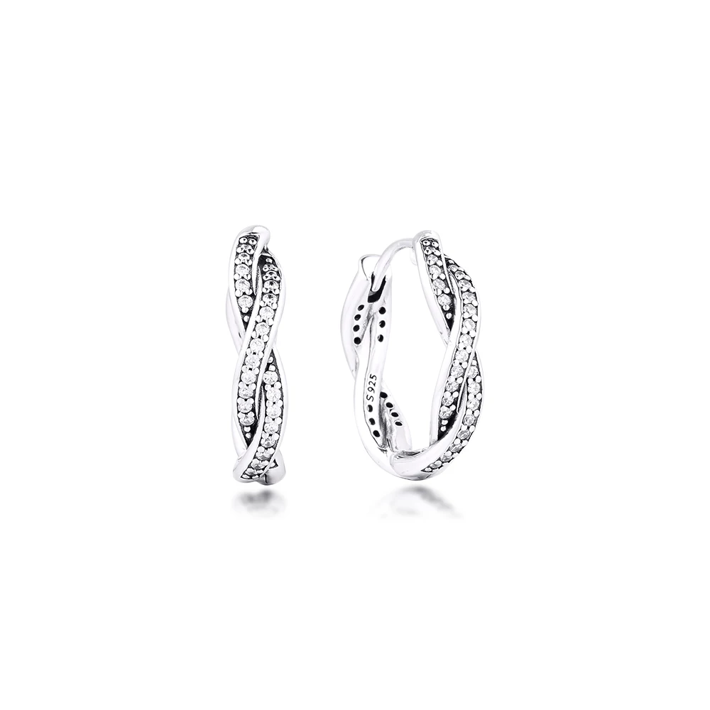 

100% Authentic 925 Sterling Silver hoop Earring with Clear Cubic Zircon for Women Free Shipping