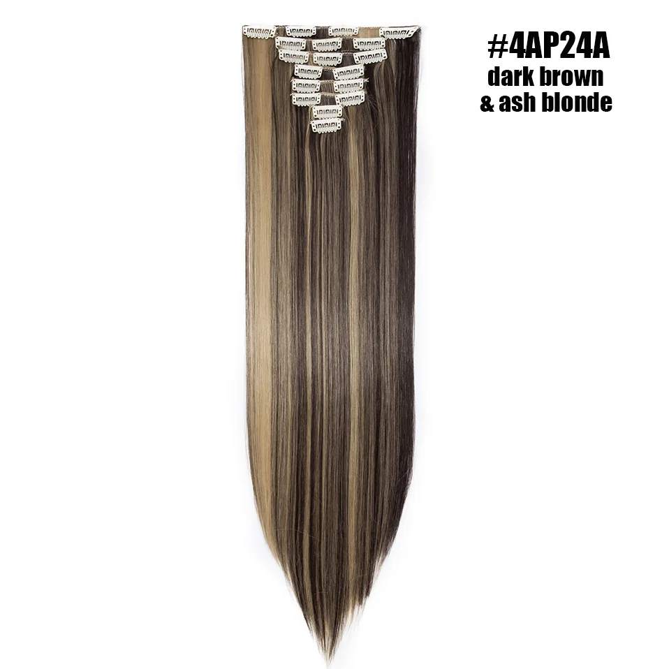 4AP24A S-noilite 2" 8 шт./компл. шелковистые прямые волосы Наращивание волос Синтетические наращивание натуральных волос для Для женщин длинные натуральные волосы на заколках для наращивания, волосы на заколках - Цвет: 4AP24A