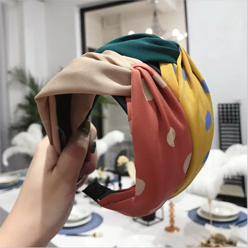 

Fashion Boutique Hair Accessories Women Polka Dot Contrast Cross Knotted Wide Hair Band Headband Wild lovely hairbands Headdress