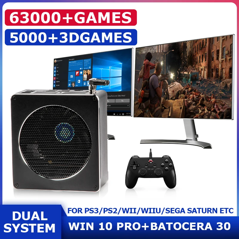 Super Console X Mini PC Box Retro Video Game Console For PS3PS2WIIDCSega SaturnN64 WIN10 Pro+Batocera Built-in 63000+ Games