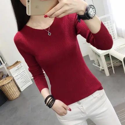 Хлопковый свитер OHCLOTHINGnew style2019 Женский однотонный облегающий с круглым вырезом и