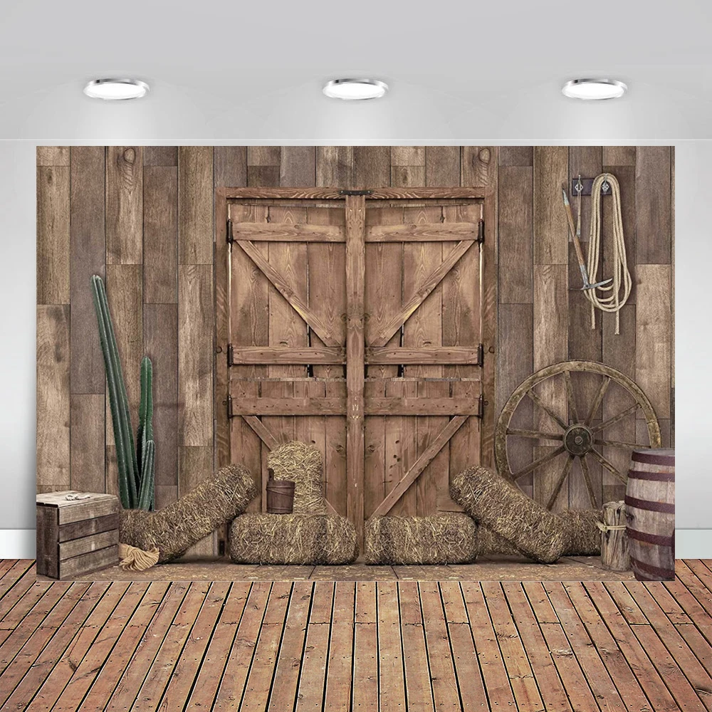 

Western Cowboy Backdrop Fall Farm Door Rustic Barn Photography Background Wild West Wooden House Baby Shower Cowboy Banner