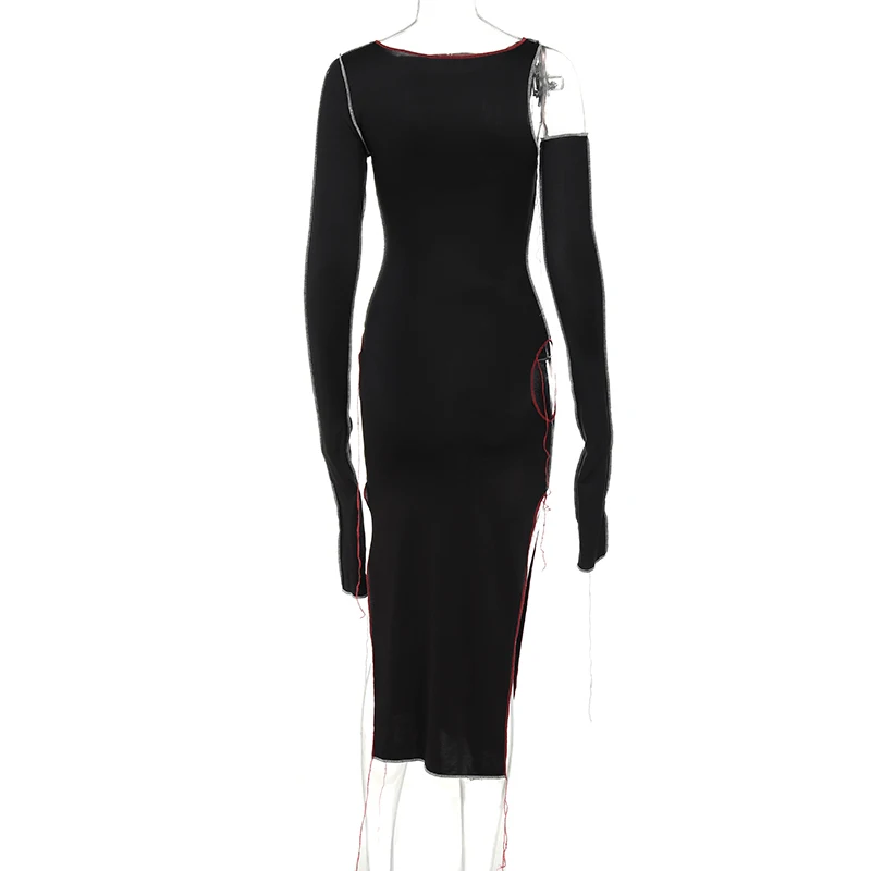 

Chicology Women Summer 2021 Summer Dress Hollow Out Slit Side Solid Color Bodycon Fashion Long Sleeve Skinny Dresses