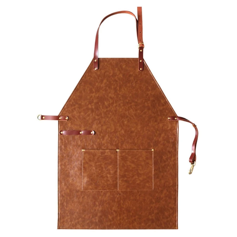 

2022 New Leather Work Apron with Pockets for Men Women Heavy Duty Chef Cooking Aprons for Kitchen BBQ Grill Floral Artist Coffee