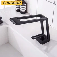 Modern Basin Faucets Black Sink Mixer Taps Brass Bathroom Taps Square Vessel Sink Faucet Black Basin Mixer Cold Hot Water