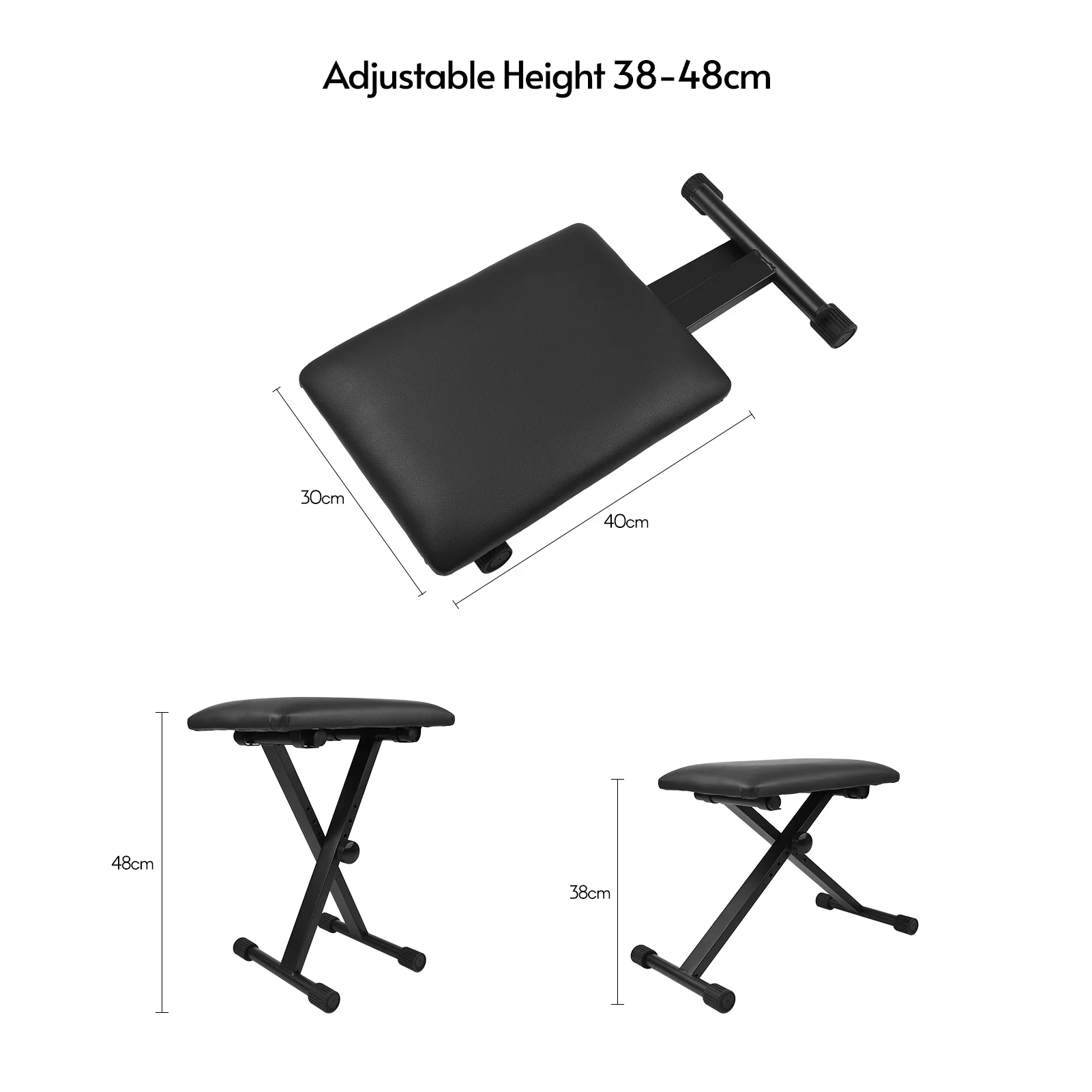 

Adjustable Height X Style Piano Stool Keyboard Bench Seat PU Soft Cushion Steel Structure Chair