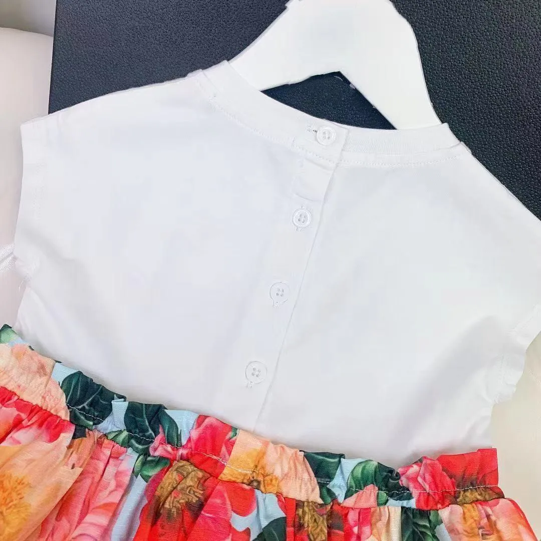 

2021 New Summer Colorful Flower Printed Girls Dress Clothing suit Size 3 4 6 8 10 12Years girls designer clothes