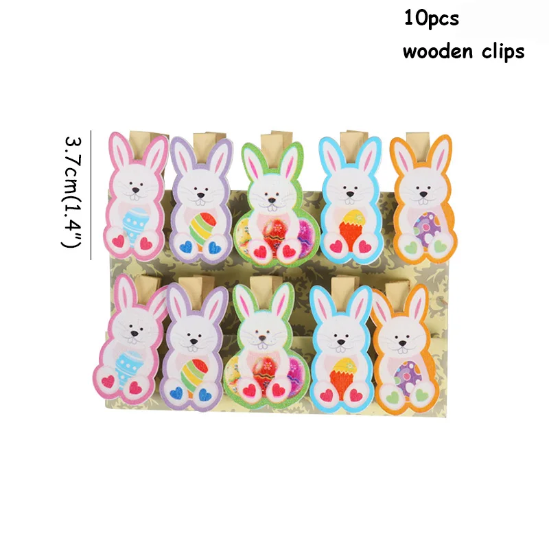 10pcs wooden clips Наволочка на подушку с пасхальным Кроликом, яйцами, пасхальными, шоколадными яйцами, курицей, пасхальными украшениями для дома, вечерние украшения, подарок - Цвет: 10pcs wooden clips