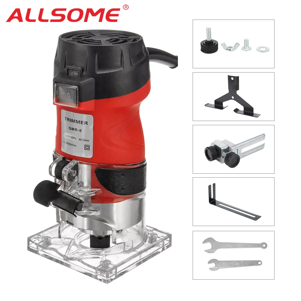 ALLSOME 2200W 6.35mm （1/4') Electric Hand Trimmer Router Wood Carving Machine Woodworking Power Tools | Инструменты
