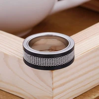 haoyi stainless steel round reticulated surface men ring fashion gold black hip hop luxury jewelry accessories
