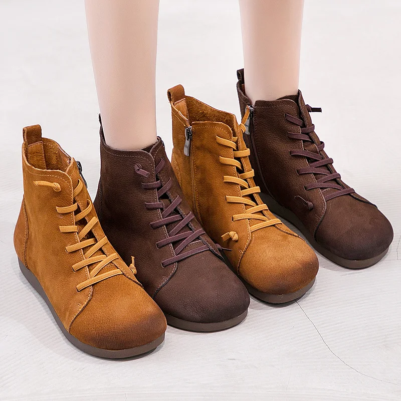 Женские винтажные ботильоны ручной работы GKTINOO модные осенне зимние из