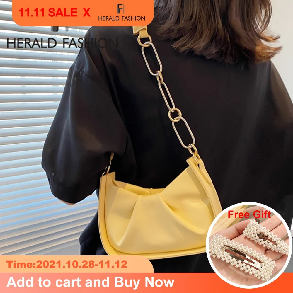 

Модные плиссированные сумки на плечо с цепочкой для женщин, новинка 2021, роскошные брендовые Дизайнерские Сумки из искусственной кожи, Женск...