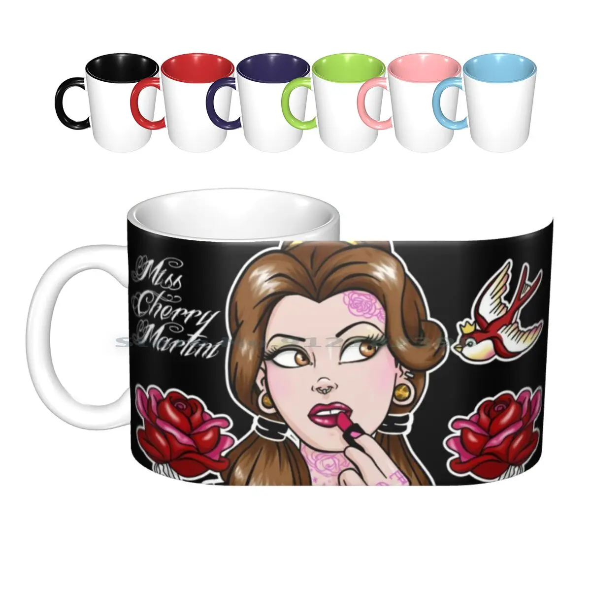 

Татуированные красивые керамические кружки, кофейные чашки, Кружка для молока и чая, альтернативная альтернатива Belle Miss Cherry, принцесса, воро...