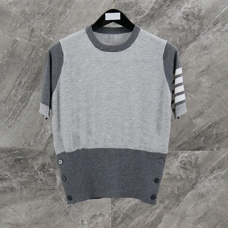 

2021 Summer Women T-sHIRT Wool TB Striped Slim Matching Color High Quality Top Pullover