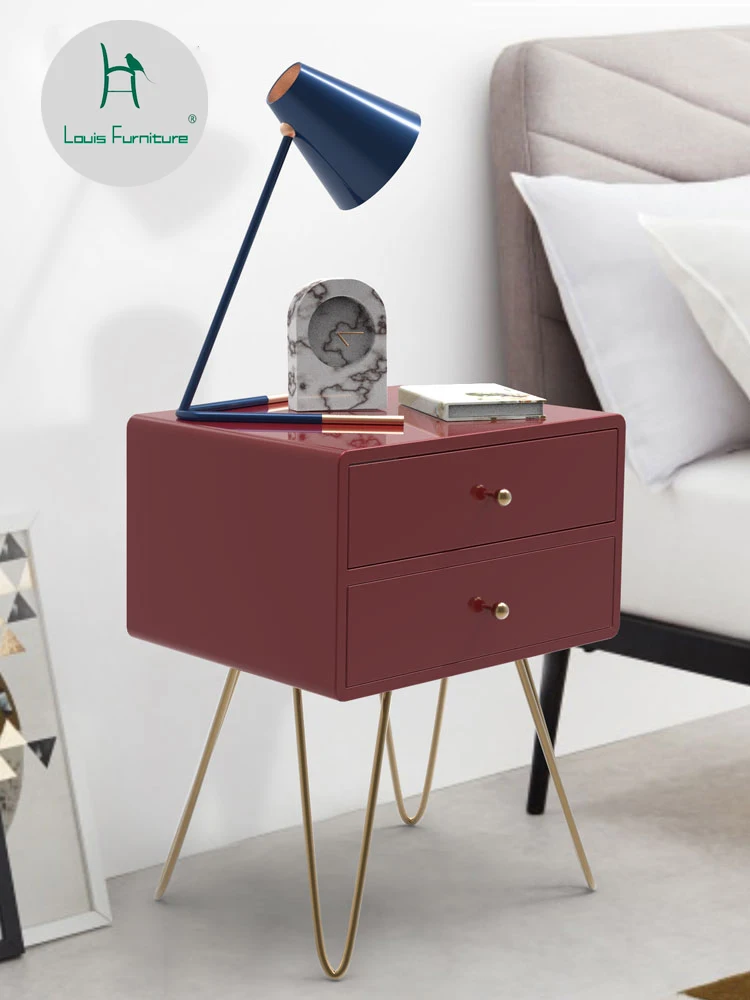

Louis Fashion Nightstands Simple modern bedroom solid wood storage cabinet small storage cabinet iron light luxury bedside