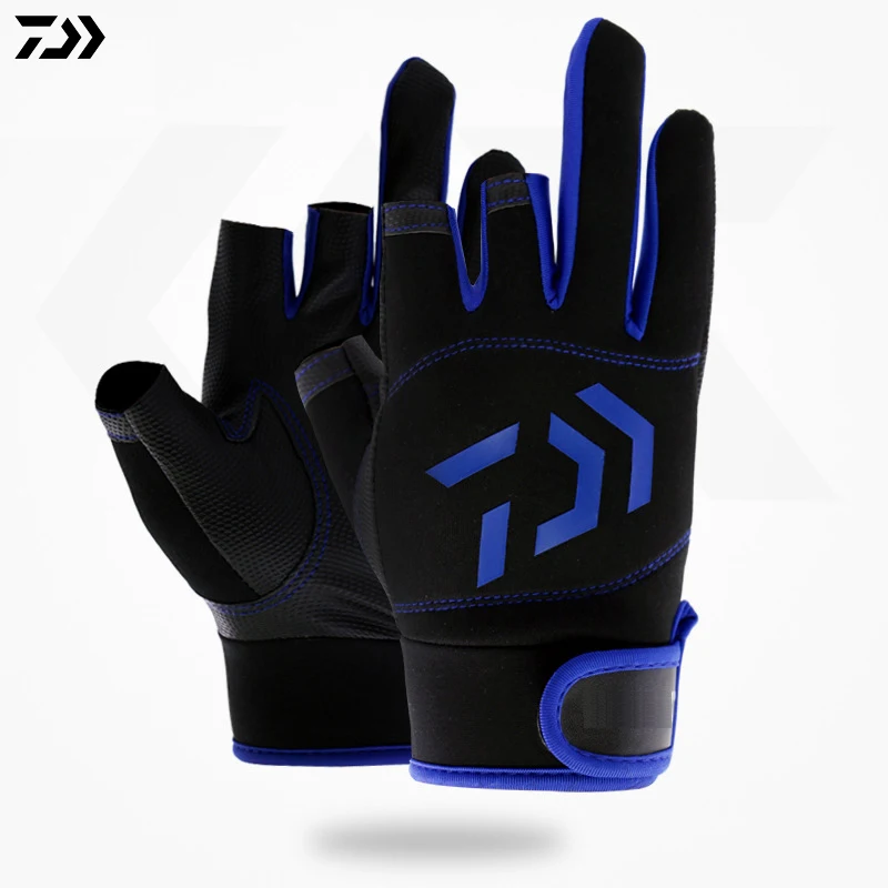 Daiwa 1 пара 3/5 порезов пальца кожаные перчатки для рыбалки спортивные Нескользящие