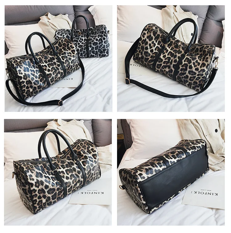 

Fashion Travel Bag Women Duffle Carry on Luggage Bag Leopard Printing PU Leather Travel Totes Ladies Big Overnight Weekend Bags
