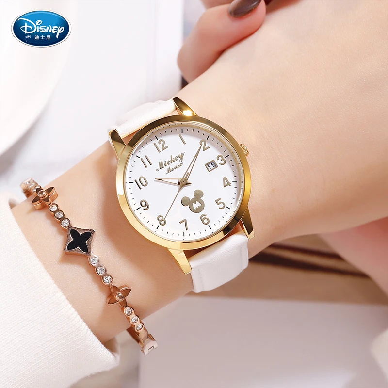 Оригинальные кварцевые детские модные часы Disney для подростков с кожаным