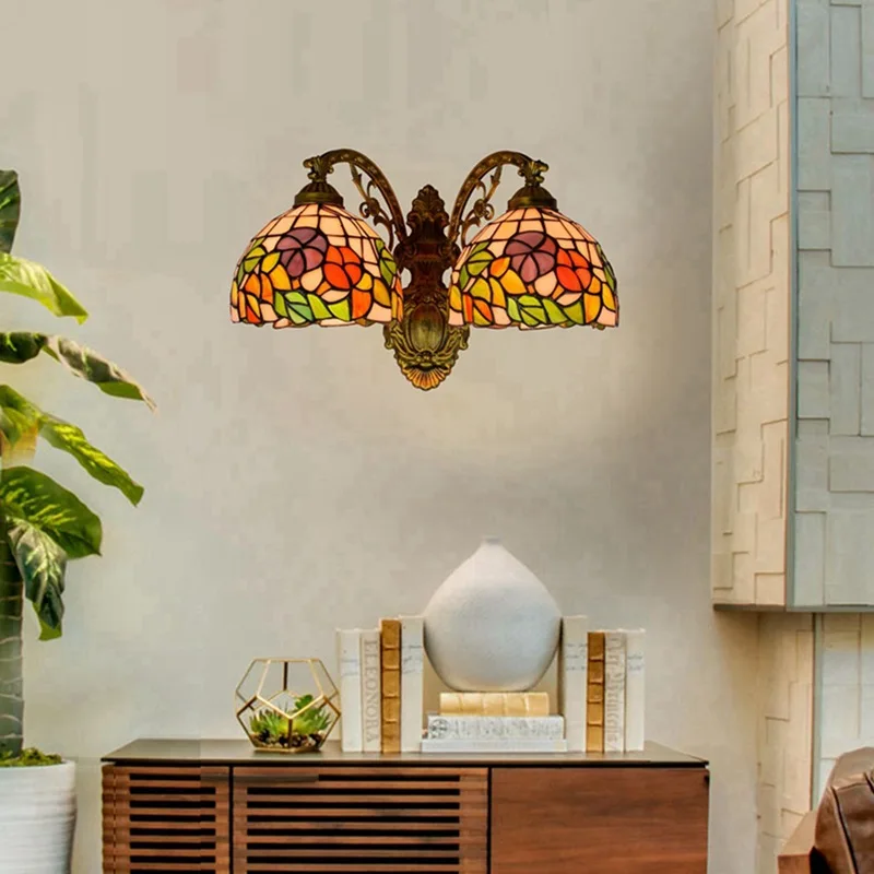 

European-Style Retro Creative Corridor Double-Headed Wall Lamp American-Style Creative Colored Glass Living Room